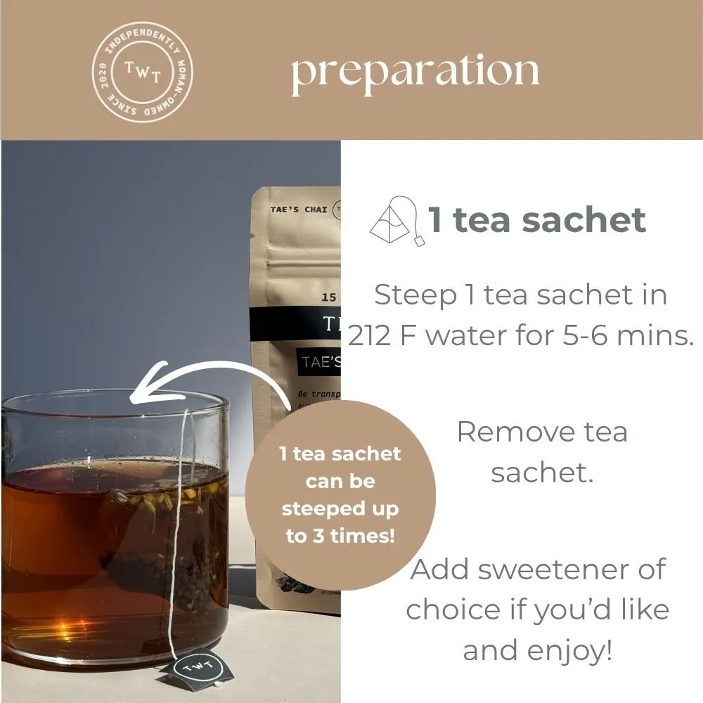 Tea with Tae Tae's Chai sort te 30 breve krydret