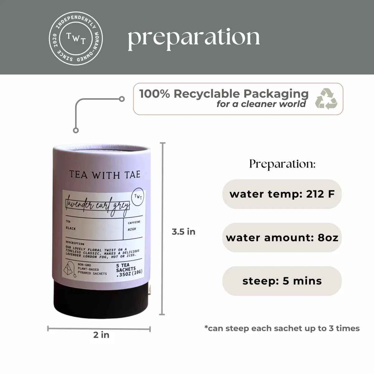 Tea with Tae Lavender Earl Grey mini te rør 5 breve sort