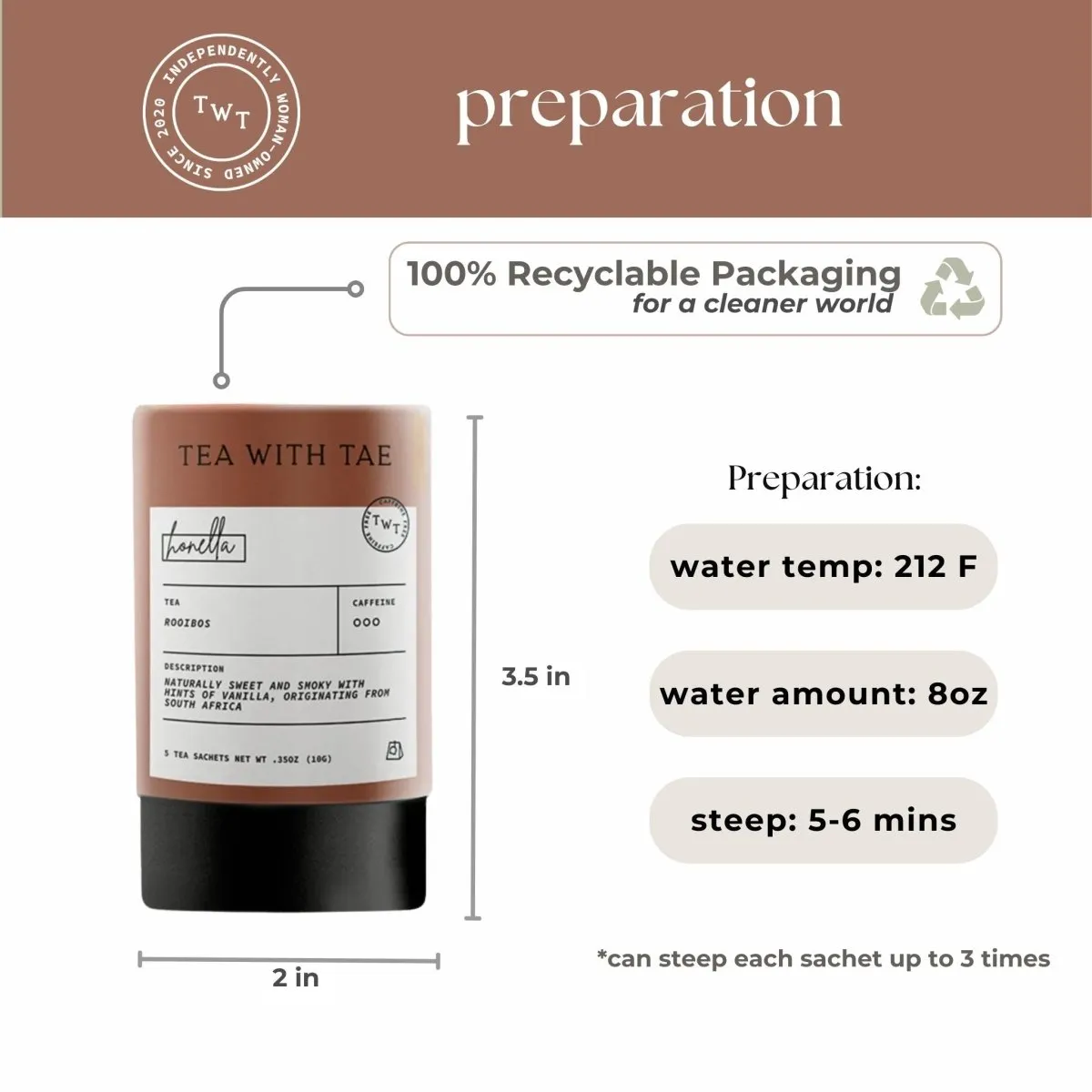 Tea with Tae Honella Mini Tube honeybush te 5 breve vanilje