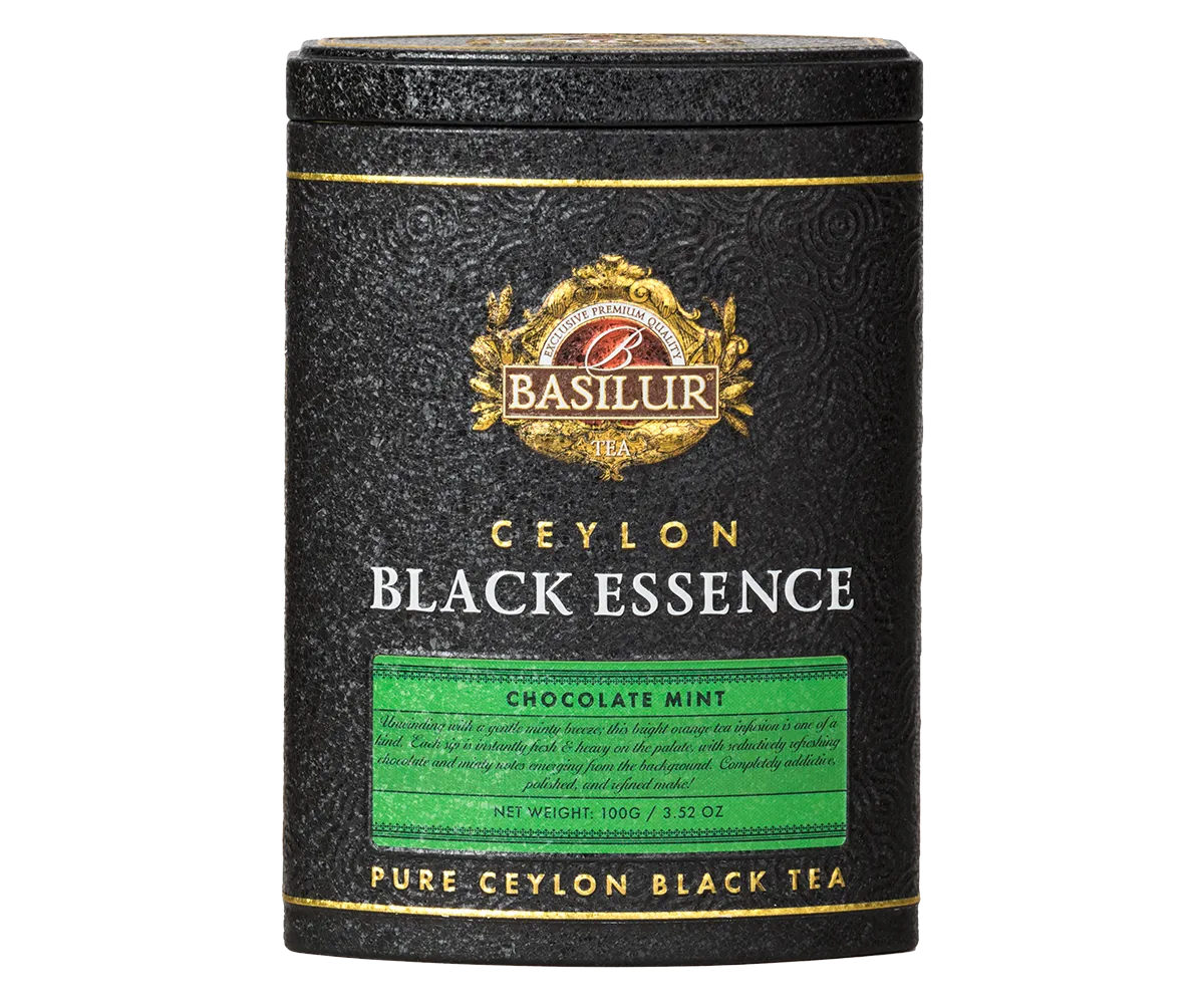 Basilur Black Essence Chocolate Mint sort te 100g chokolade mynte