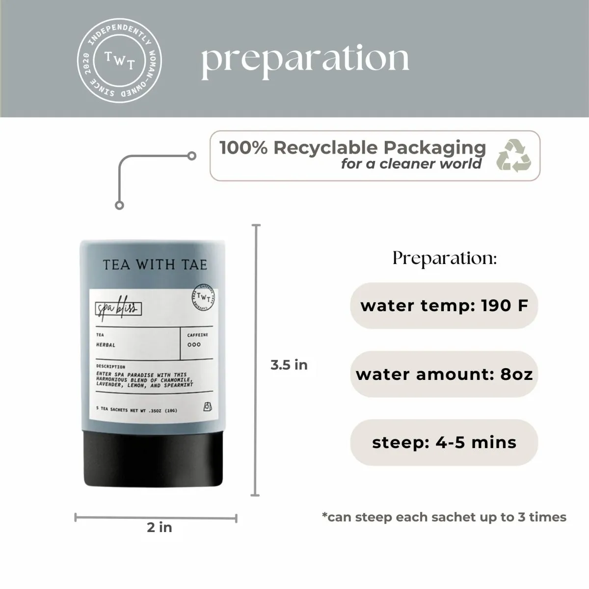 Tea with Tae Spa Bliss Mini Tube te 5 breve kamille