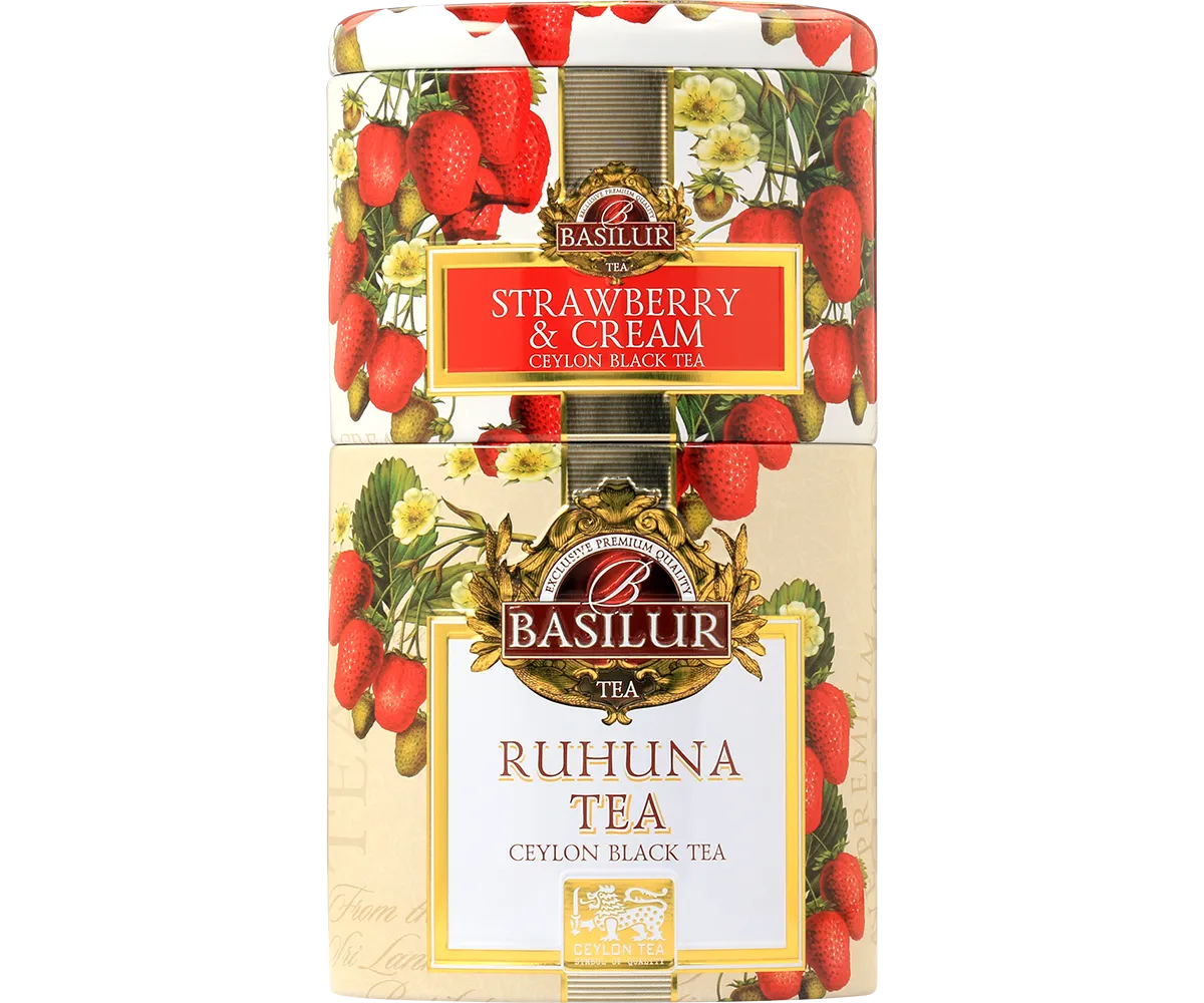 Basilur Two Layer Caddy Strawberry Ruhuna løs te 100g jordbær