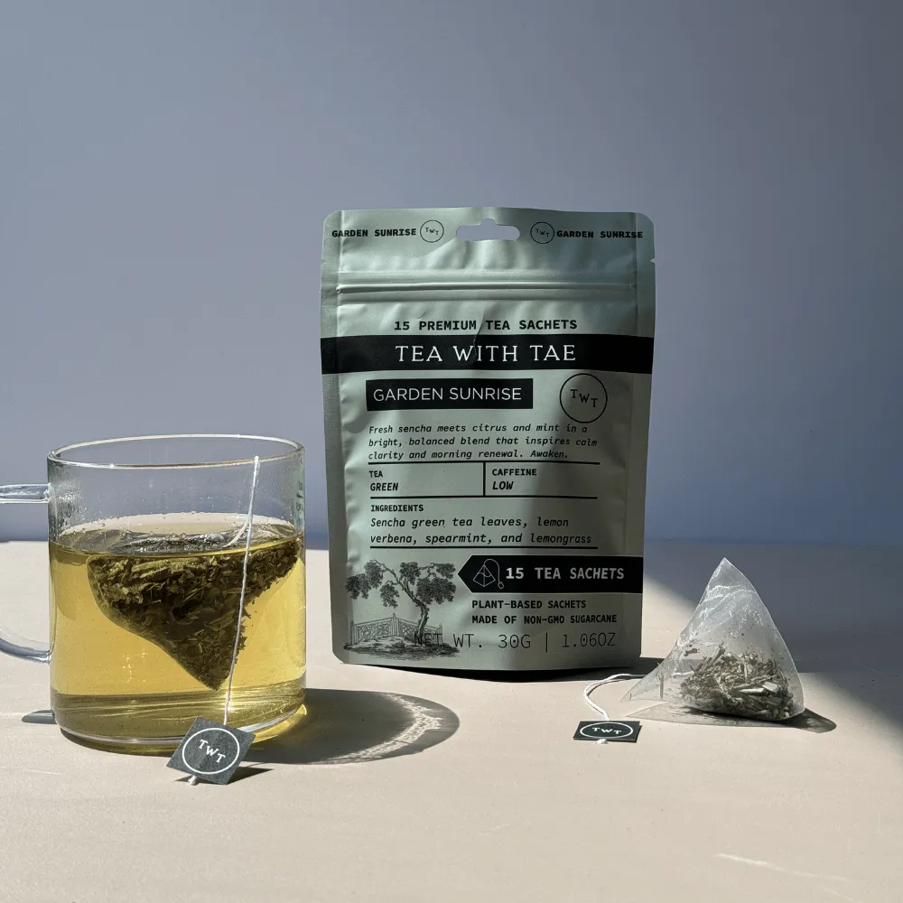 Tea with Tae Garden Sunrise pose grøn te 15 breve sencha