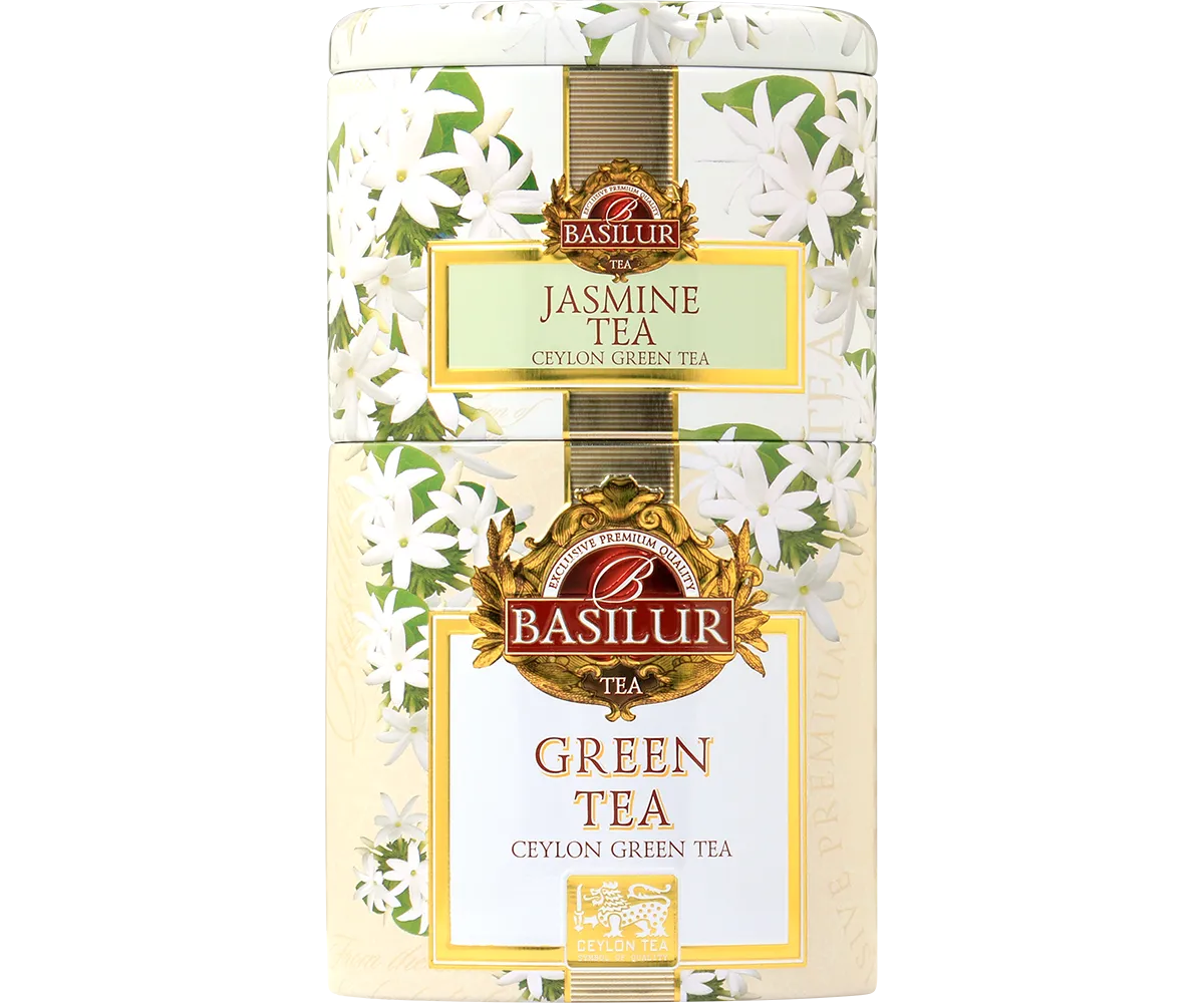 Basilur Two Layer Jasmin grøn løs te dåse mild