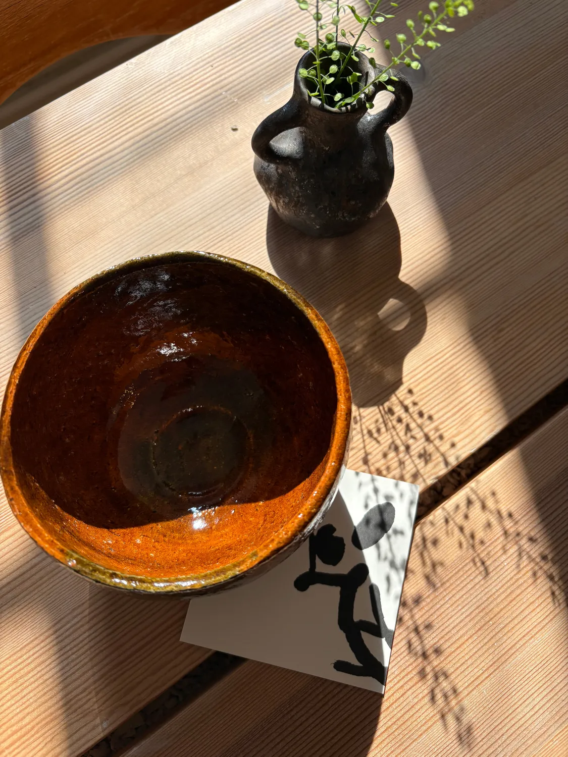 Tyst Te Amber Chawan matchaskål vintage ravglasur