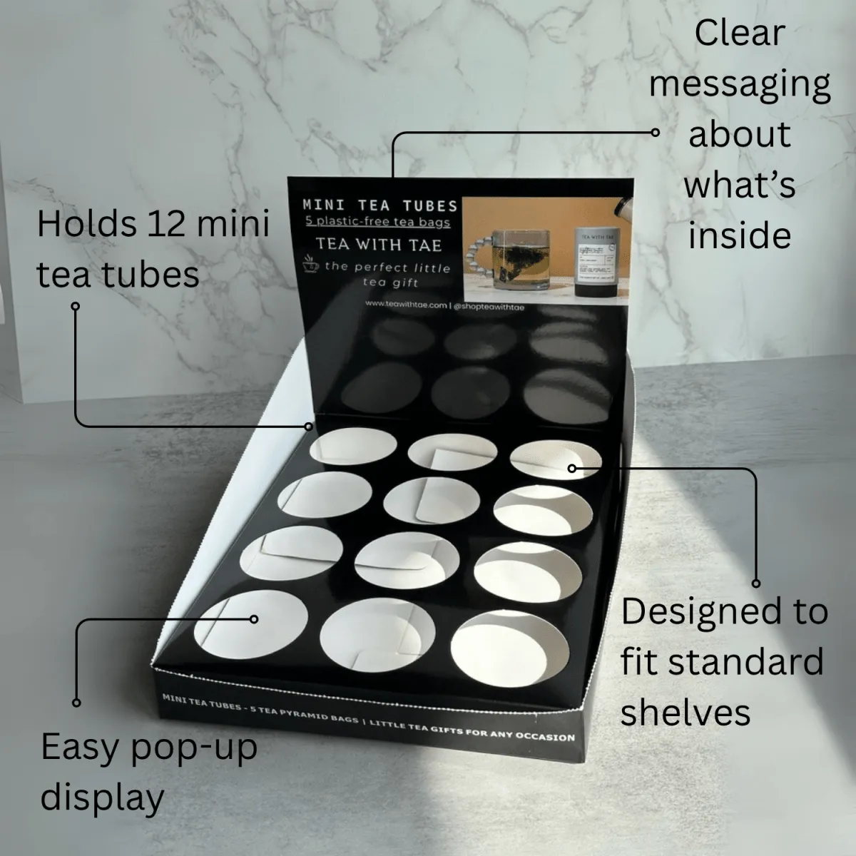 Tea with Tae Mini Tea Tube display til 12 tuber