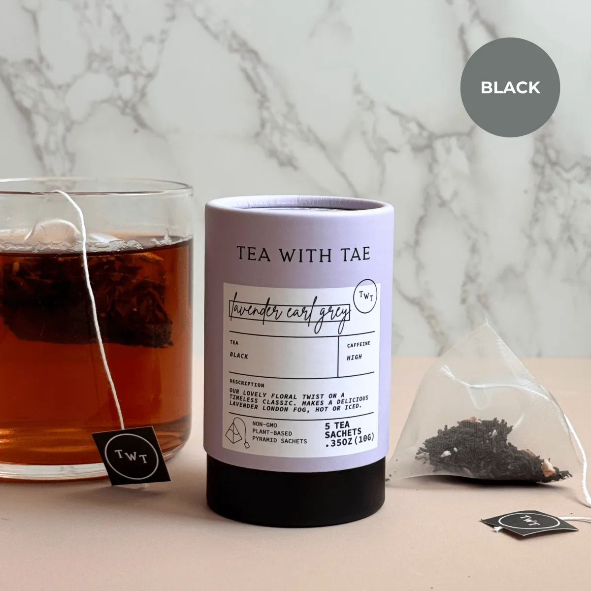 Tea with Tae Lavender Earl Grey mini te rør 5 breve sort