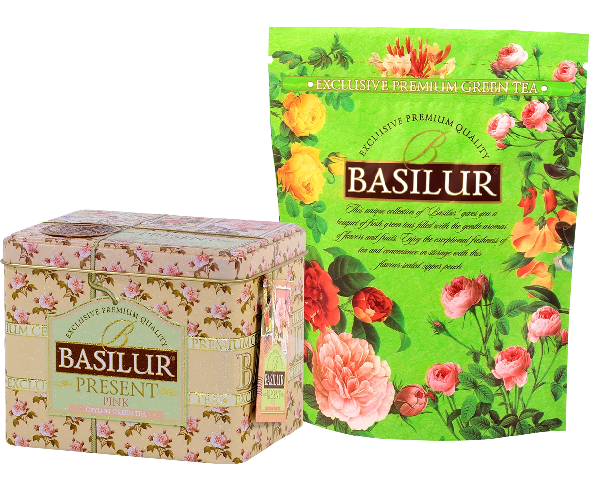 Basilur Present Pink grøn løs te 100g blomst frugt