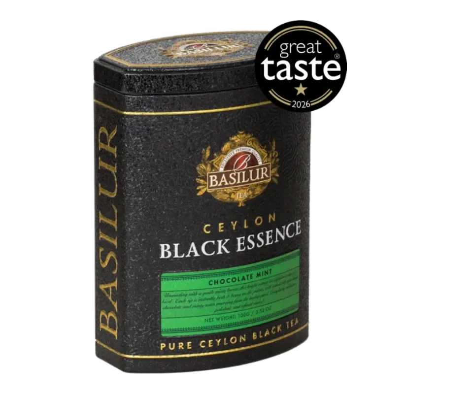 Basilur Black Essence Chocolate Mint sort te 100g chokolade mynte