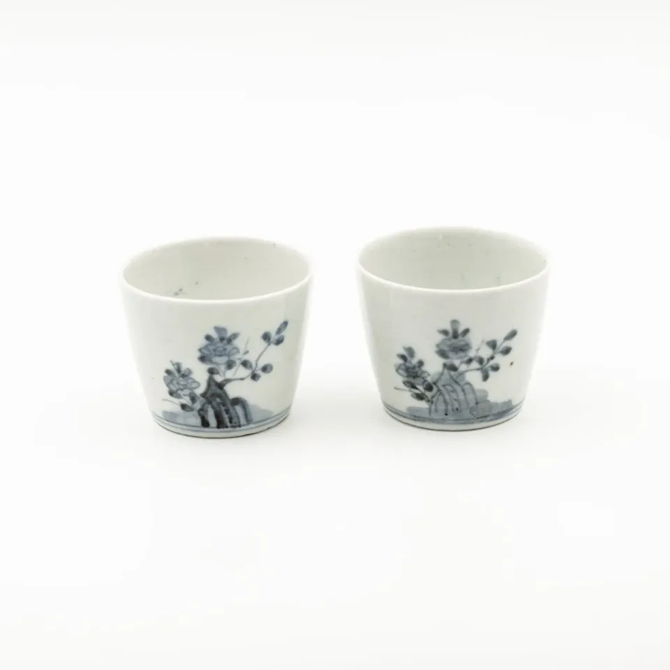 Tyst Te Imari Camellia tekop vintage blå-hvid