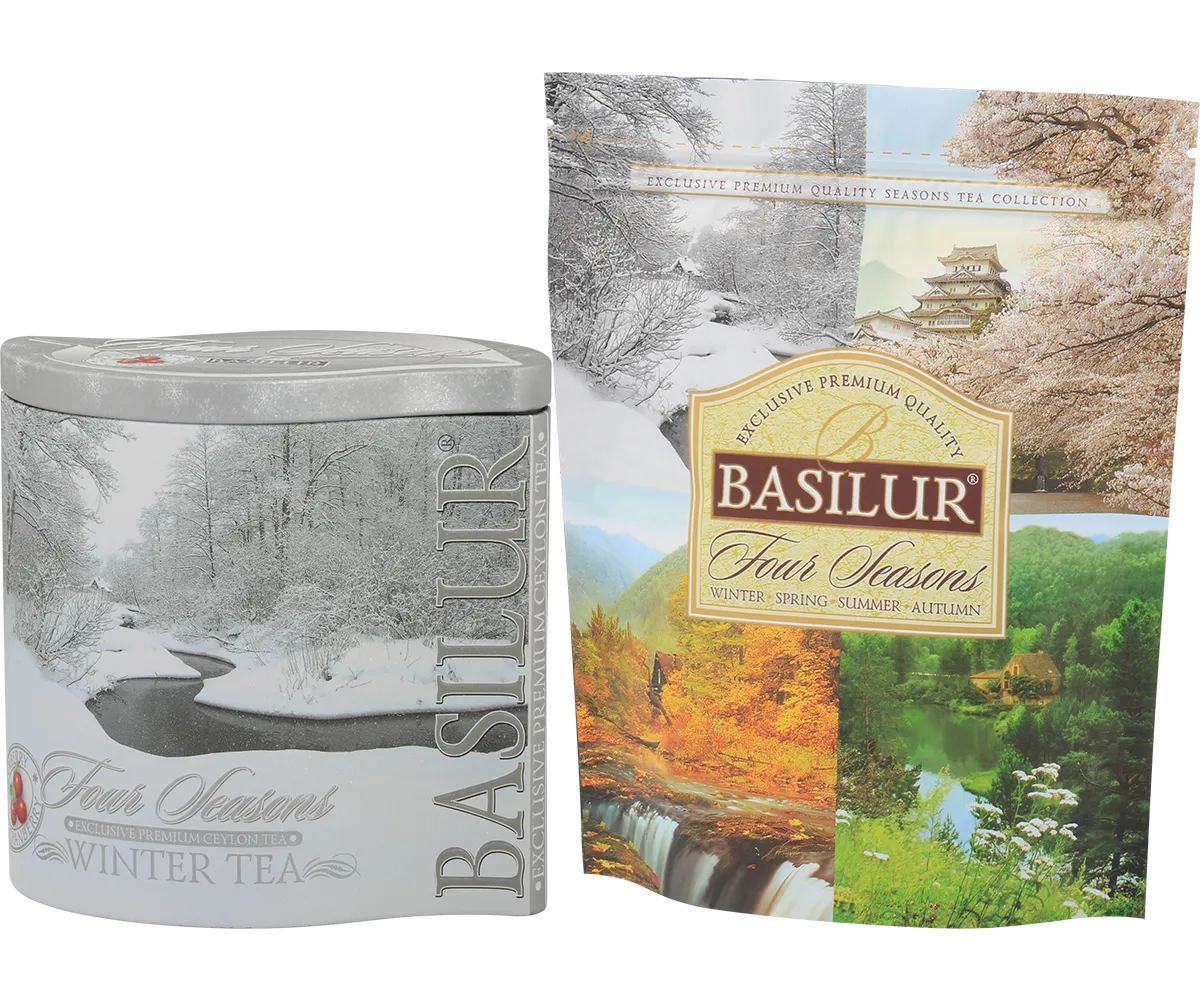 Basilur Winter Tea sort løs te 100 g tranebær dåse