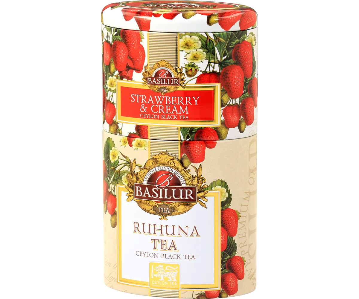 Basilur Two Layer Caddy Strawberry Ruhuna løs te 100g jordbær