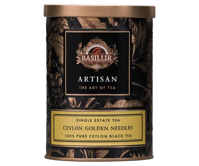 Basilur Ceylon Golden Needles Tin sort te 60g nålete