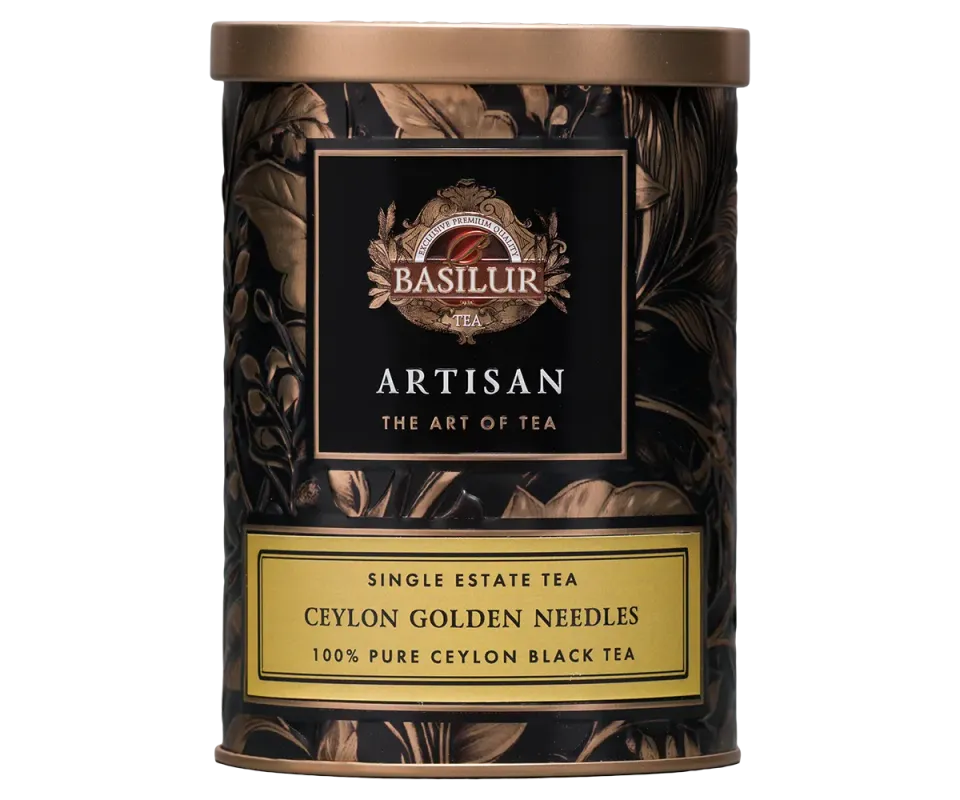 Basilur Ceylon Golden Needles Tin sort te 60g nålete