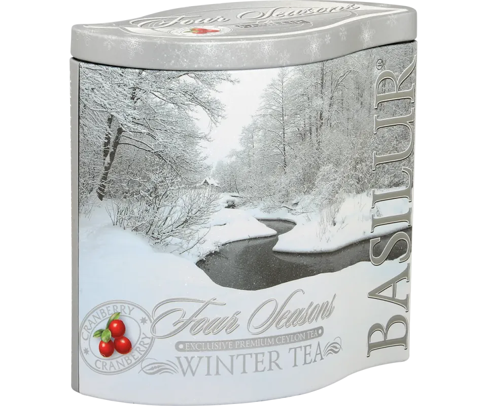 Basilur Winter Tea sort løs te 100 g tranebær dåse