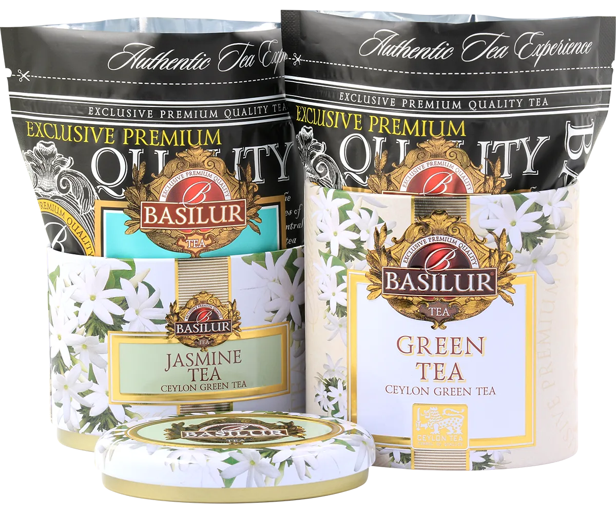 Basilur Two Layer Jasmin grøn løs te dåse mild