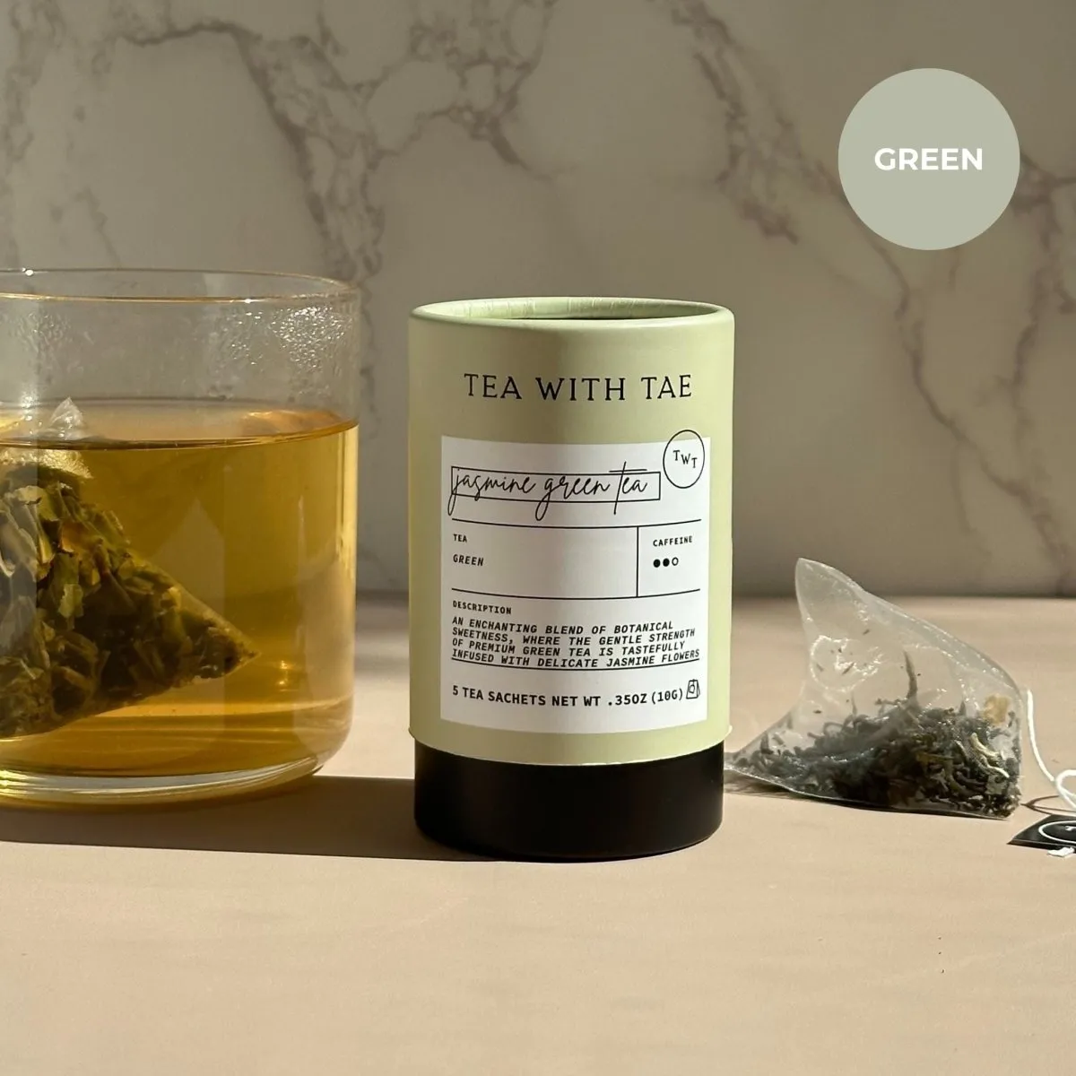 Tea with Tae Jasmine Green minirør 5 tebreve grøn jasmin