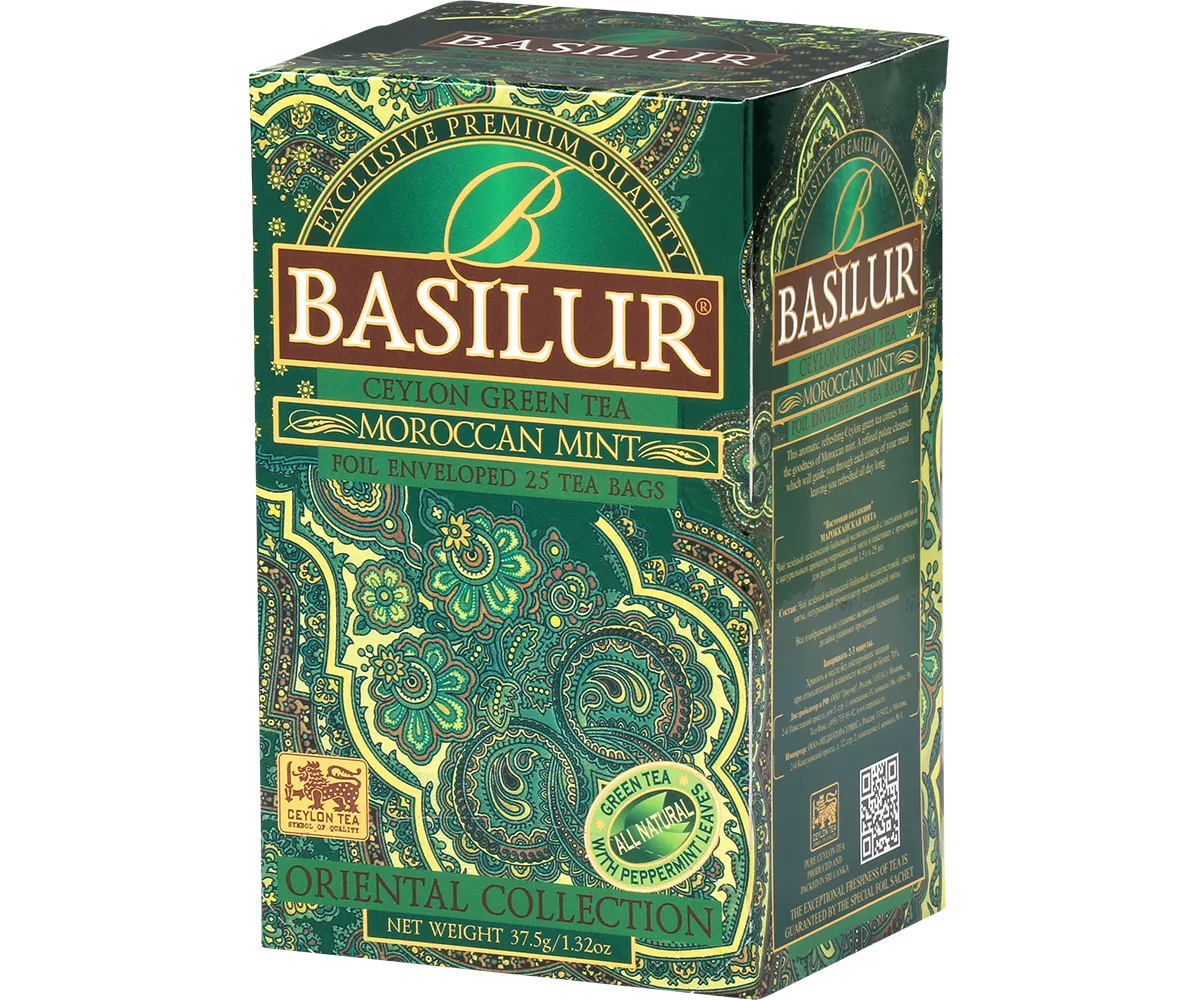 Basilur Moroccan grøn te mynte 25 breve frisk