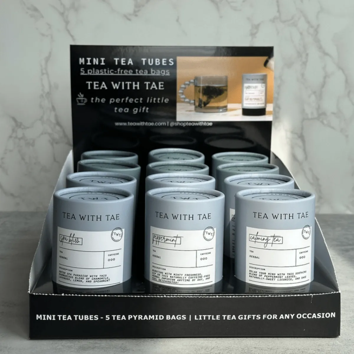 Tea with Tae Mini Tea Tube display til 12 tuber