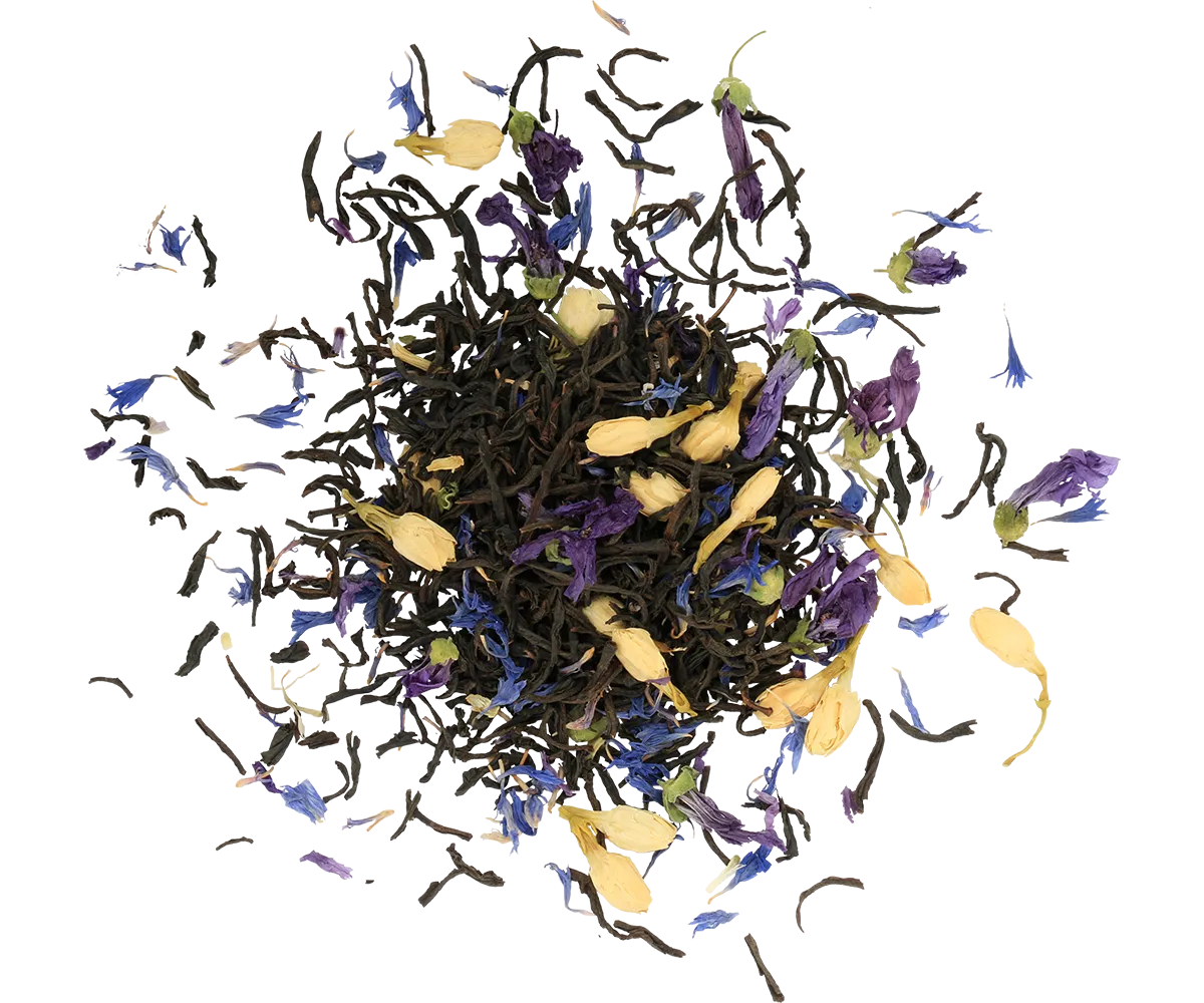 Basilur Tea Book I Blue Cornflower løs sort te 100g mandel