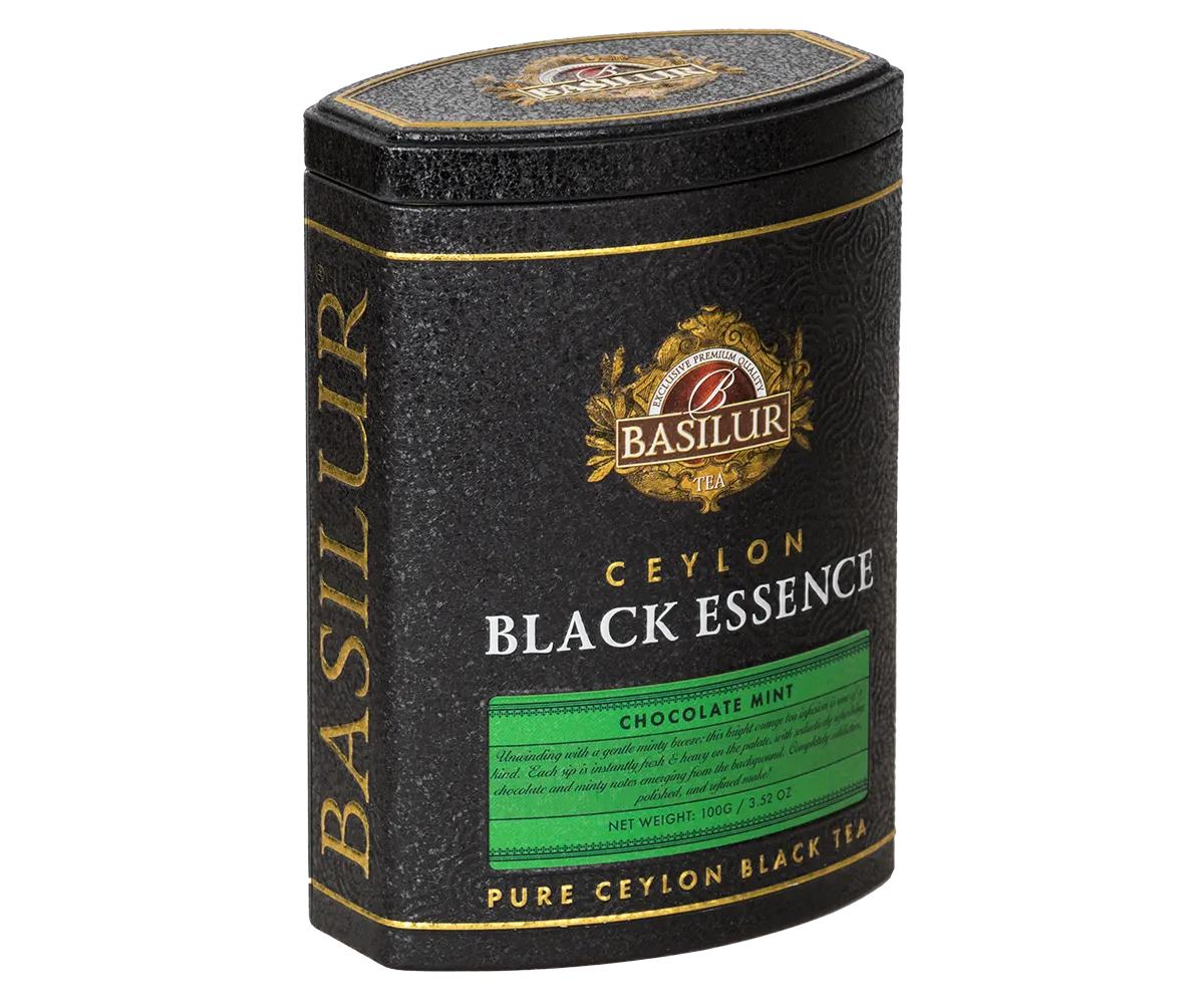 Basilur Black Essence Chocolate Mint sort te 100g chokolade mynte