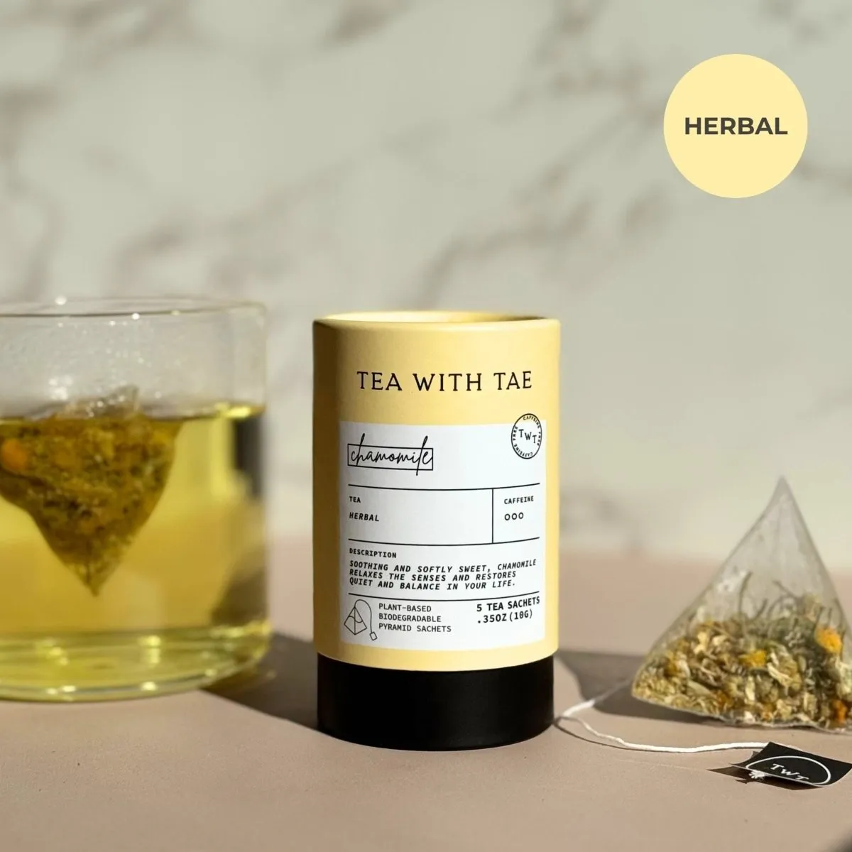 Tea with Tae Chamomile urtete tube 5 breve blomst