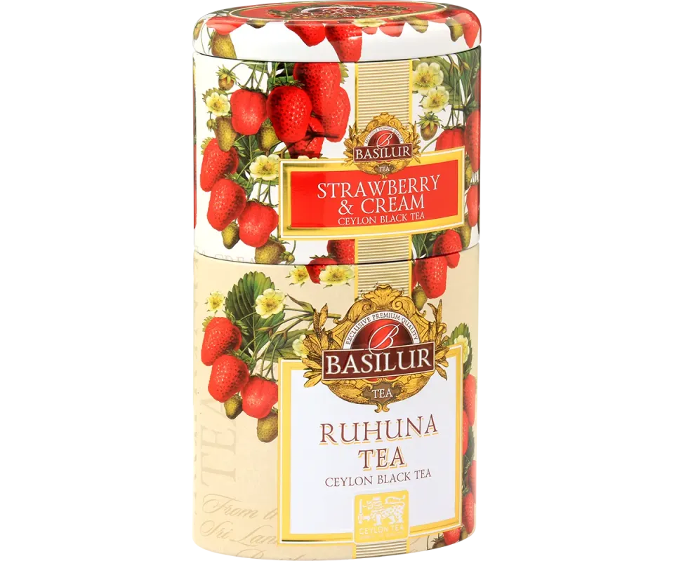 Basilur Two Layer Caddy Strawberry Ruhuna løs te 100g jordbær