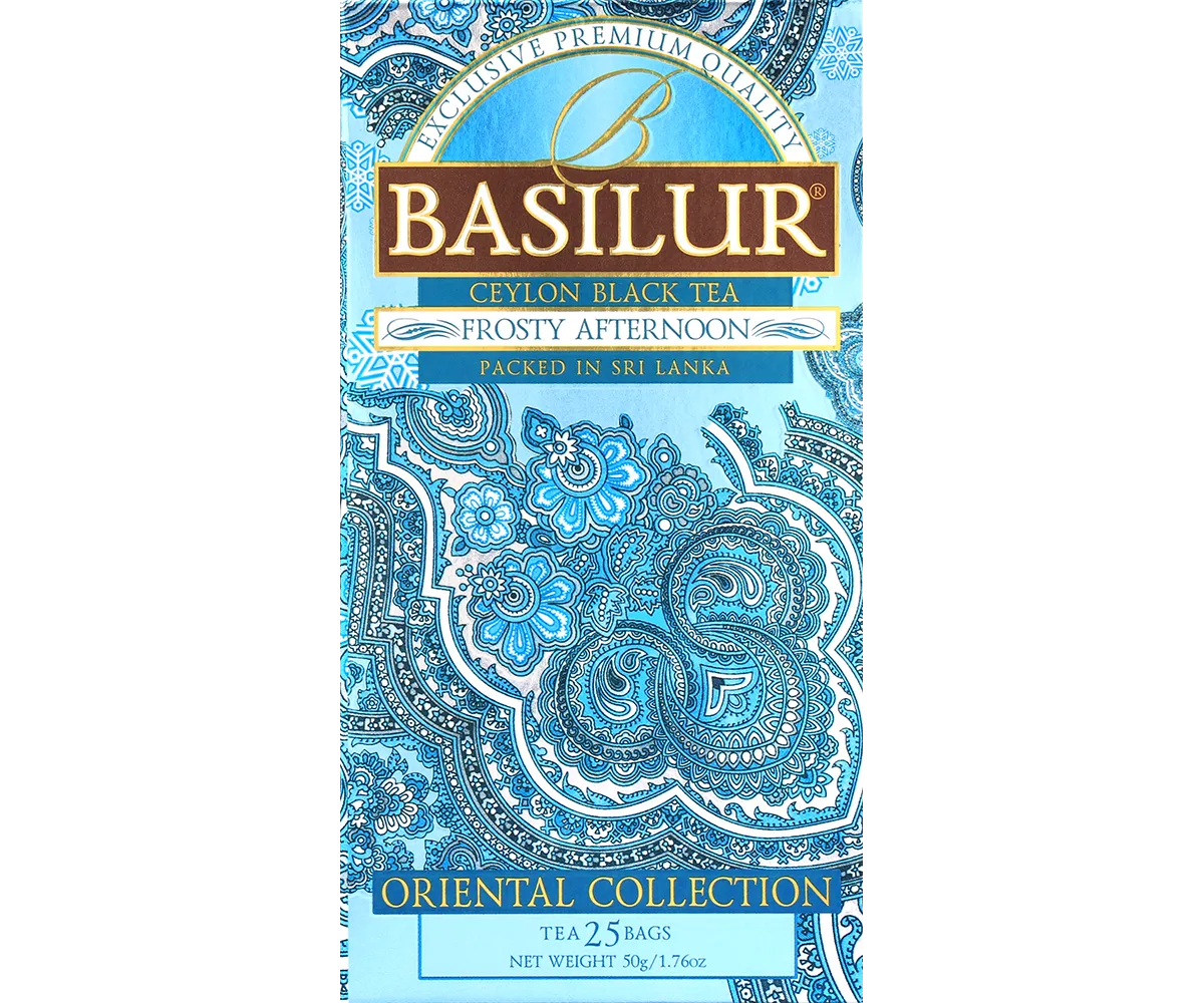 Basilur Frosty Afternoon sort te 25 breve kornblomst