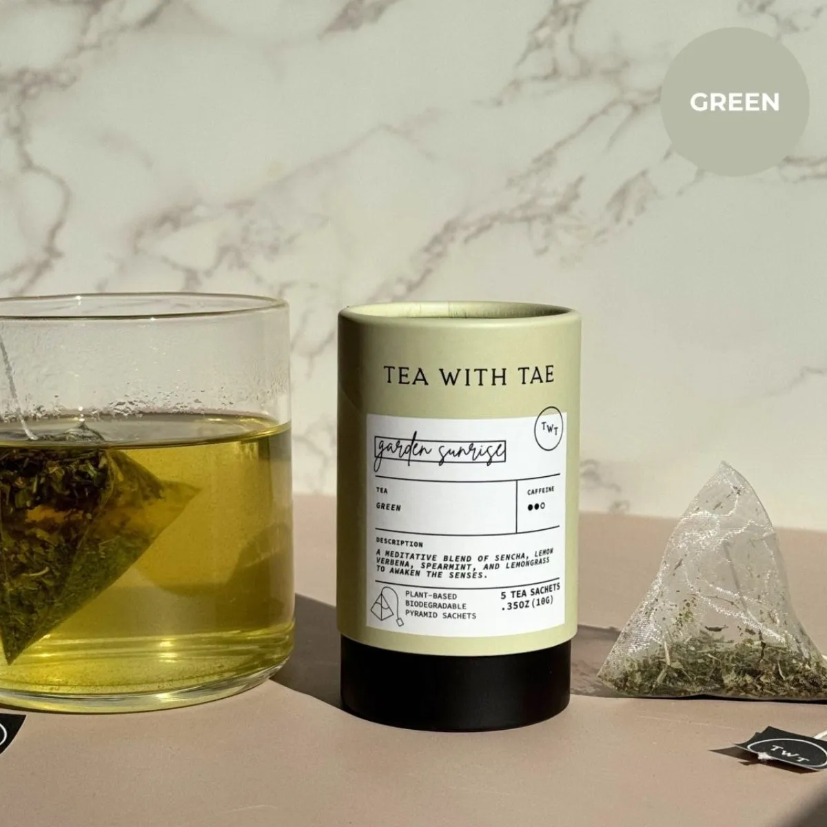 Tea with Tae Garden Sunrise grøn te 5 breve sencha mynte