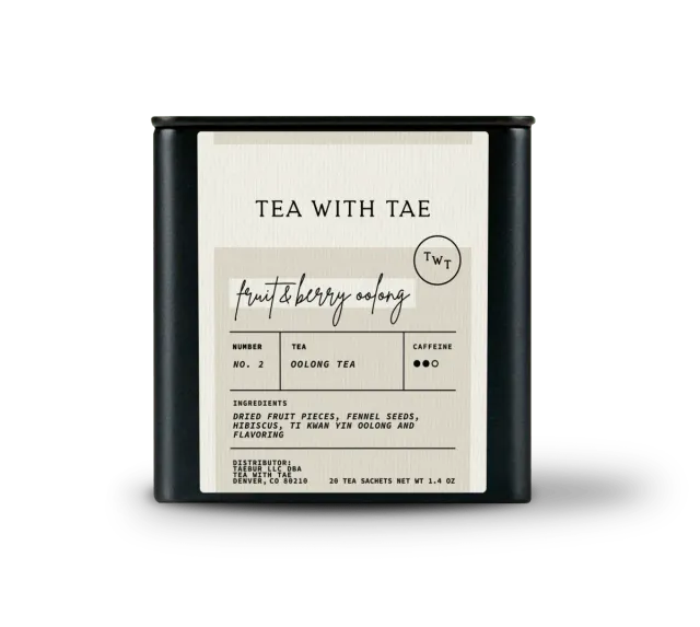 Tea with Tae Marigold & Grey Custom Tin te 20 breve