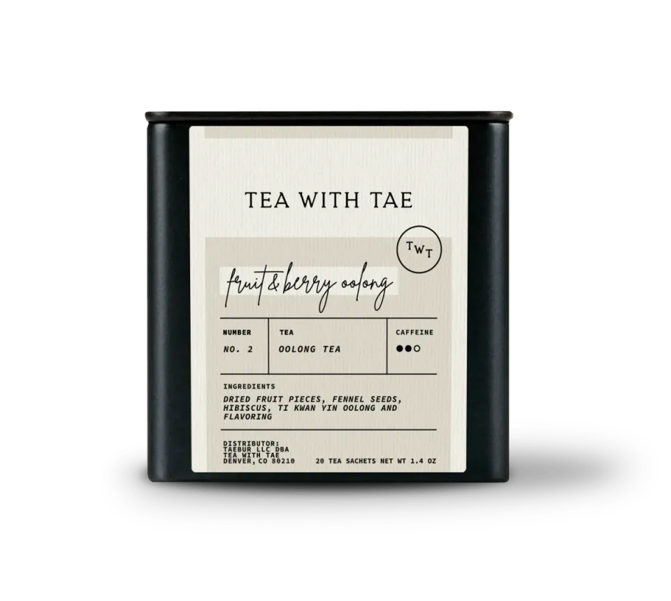 Tea with Tae Marigold & Grey Custom Tin te 20 breve