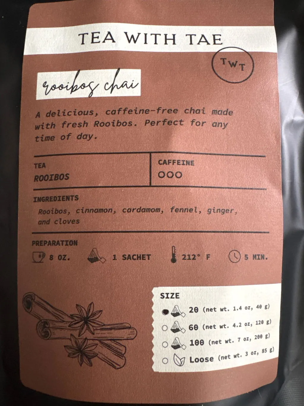 Tea with Tae Rooibos Chai te 30 breve koffeinfri