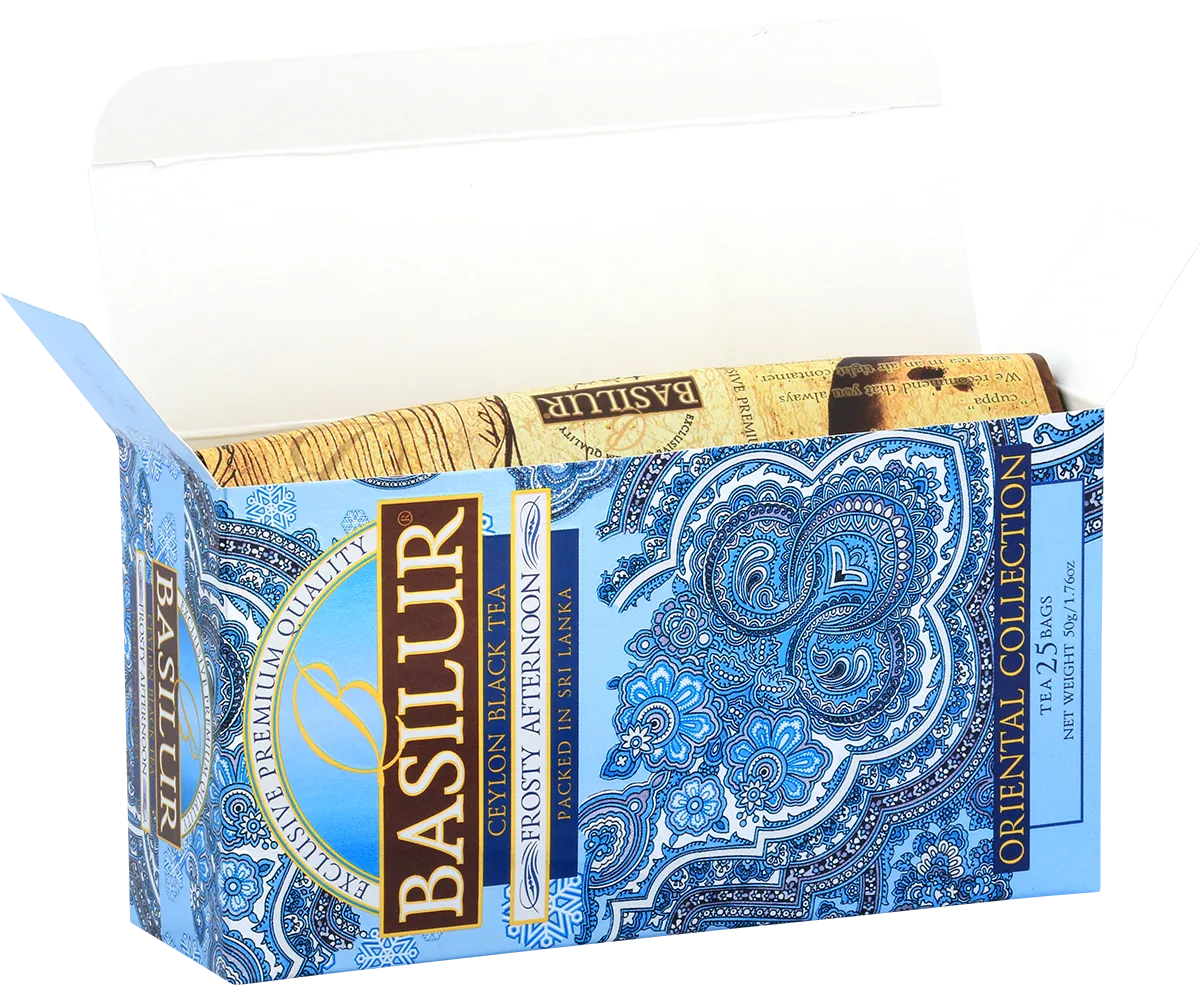 Basilur Frosty Afternoon sort te 25 breve kornblomst