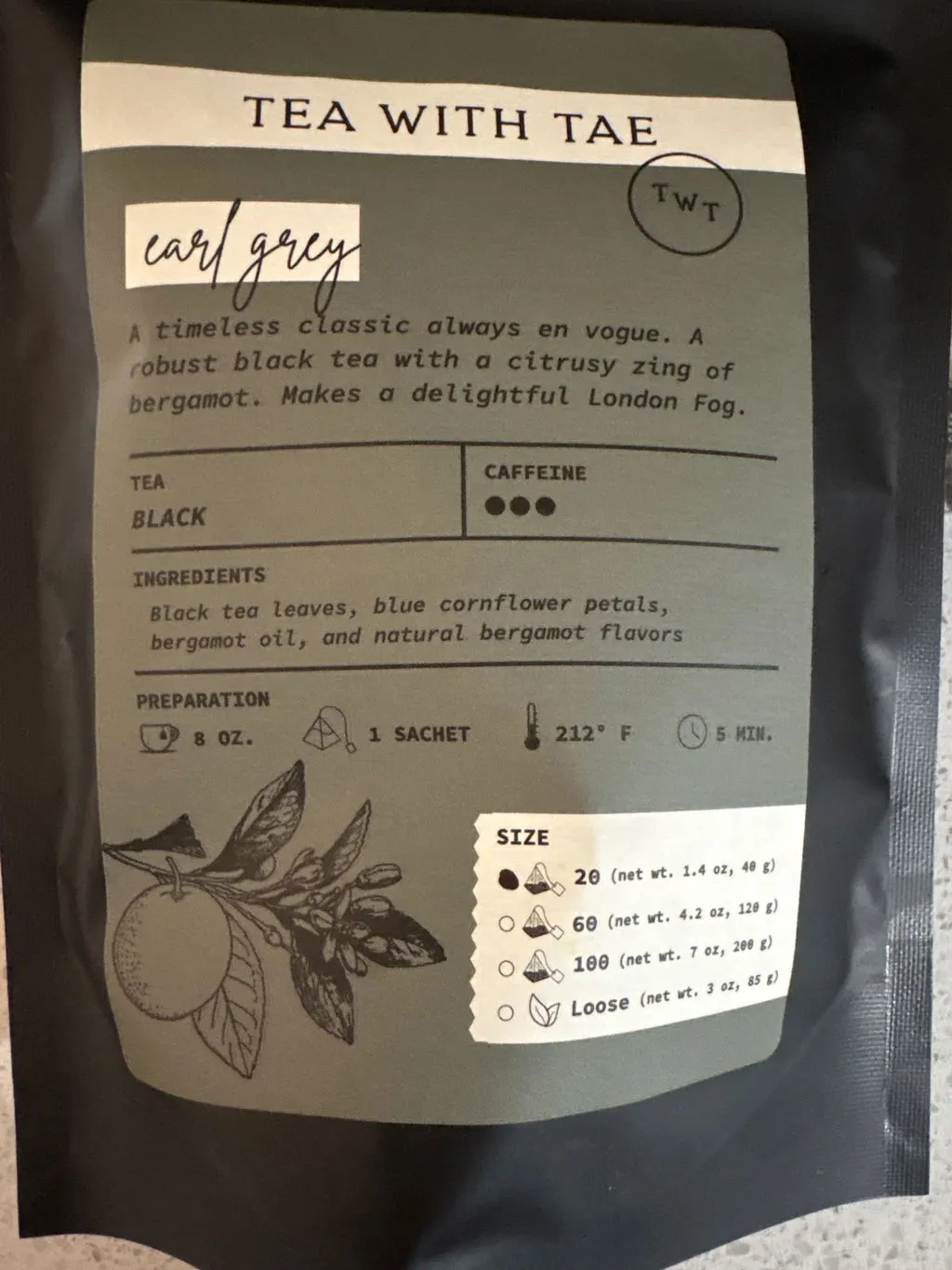 Tea with Tae Earl Grey brev-te sort te 30 breve