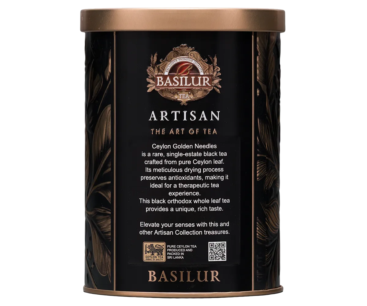 Basilur Ceylon Golden Needles Tin sort te 60g nålete