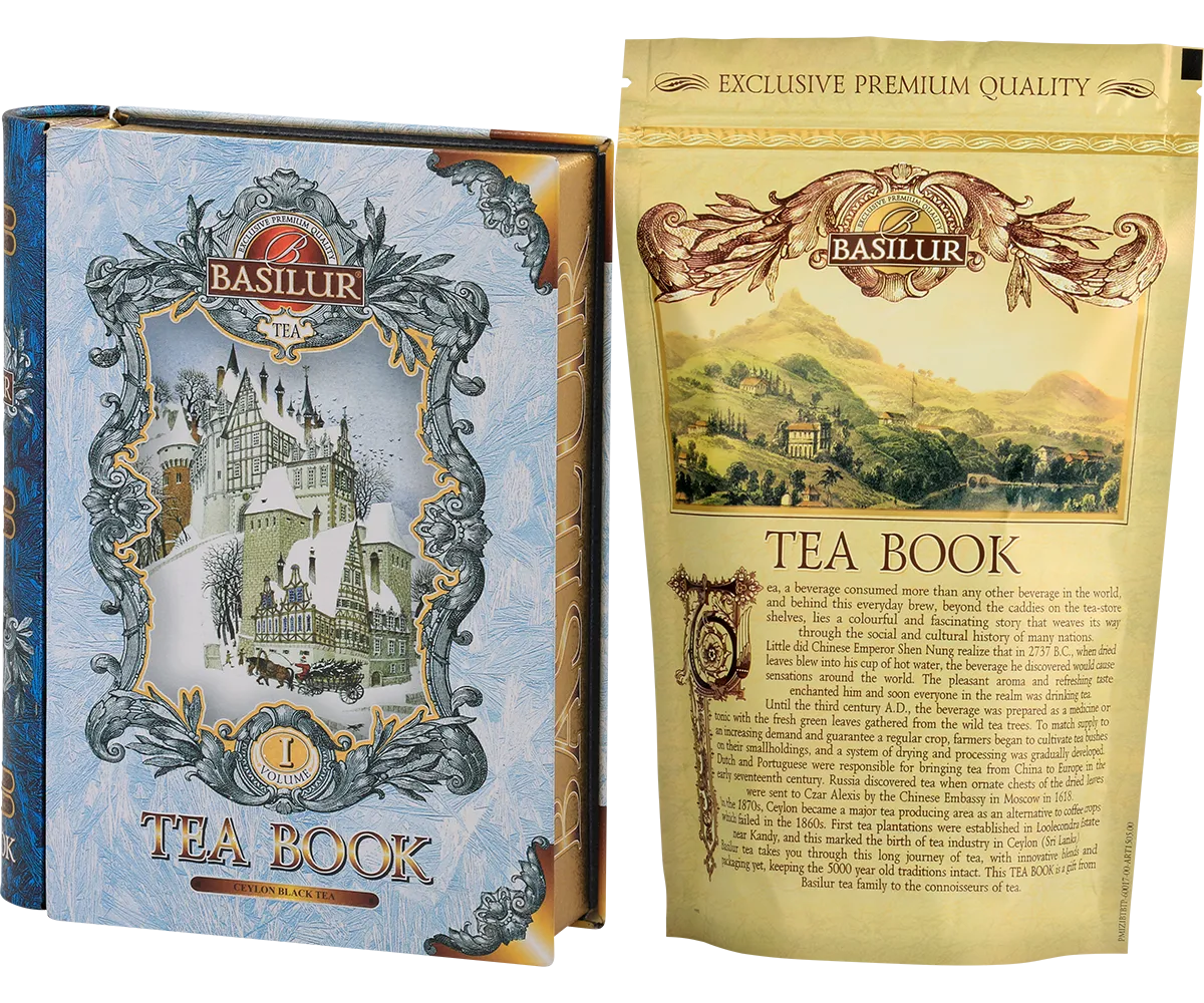 Basilur Tea Book I Blue Cornflower løs sort te 100g mandel