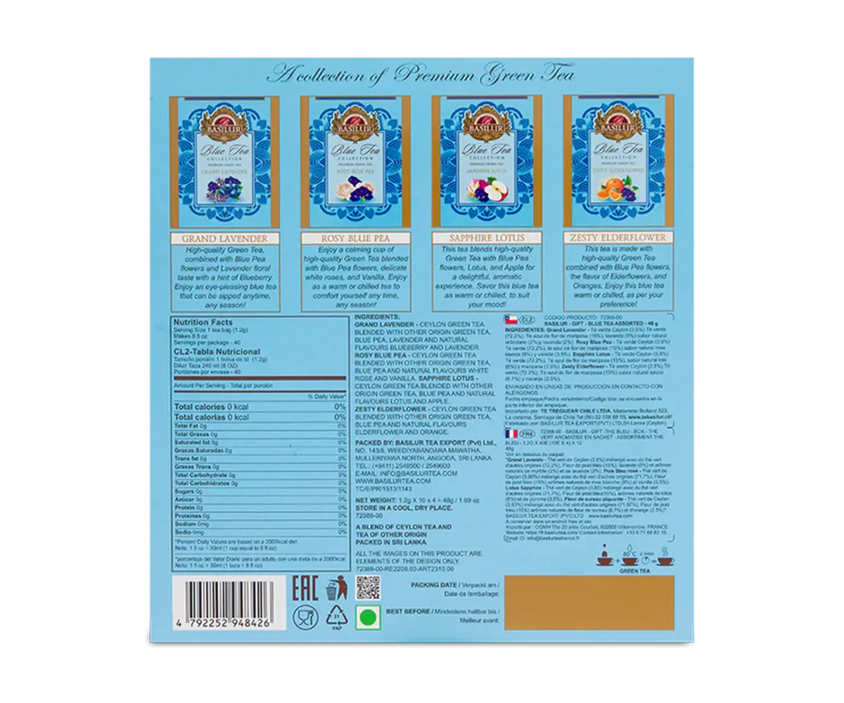 Basilur Blue Tea blå te 40 breve 4 smage