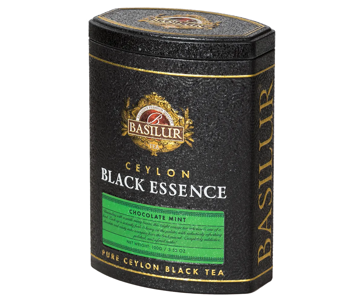 Basilur Black Essence Chocolate Mint sort te 100g chokolade mynte