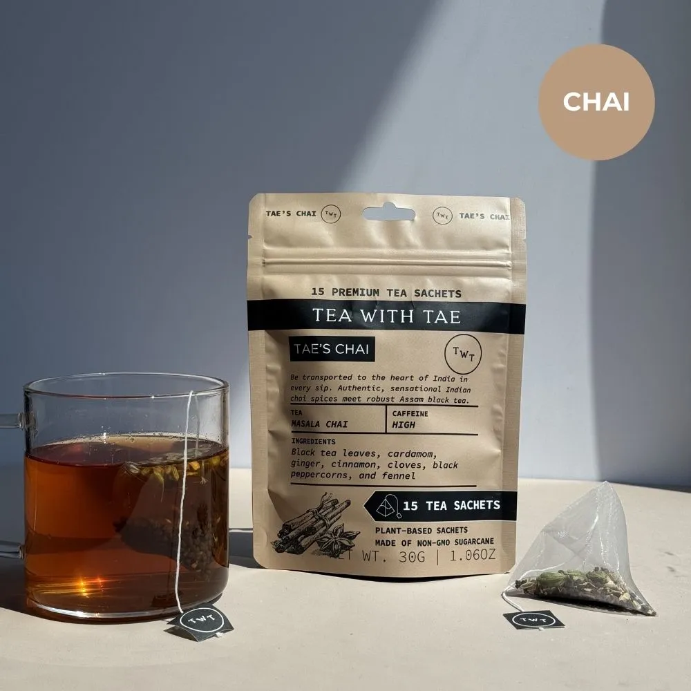 Tea with Tae Tae's Chai sort te 30 breve krydret