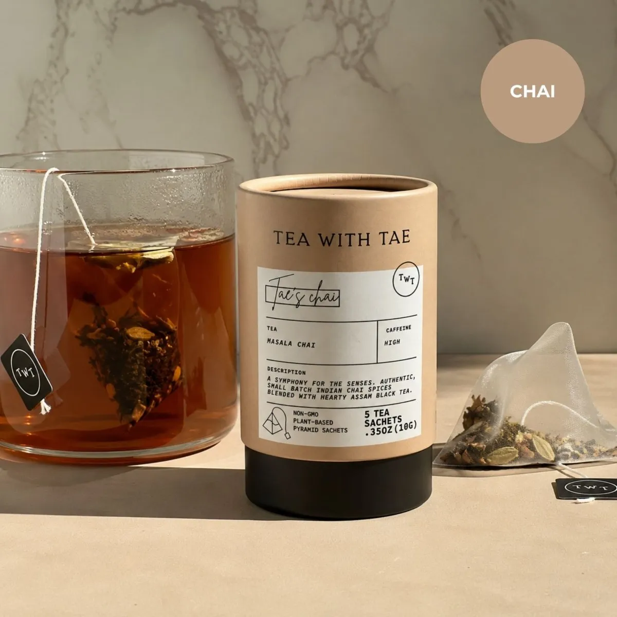 Tea with Tae Tae's Chai mini tube sort te 5 breve ingefær
