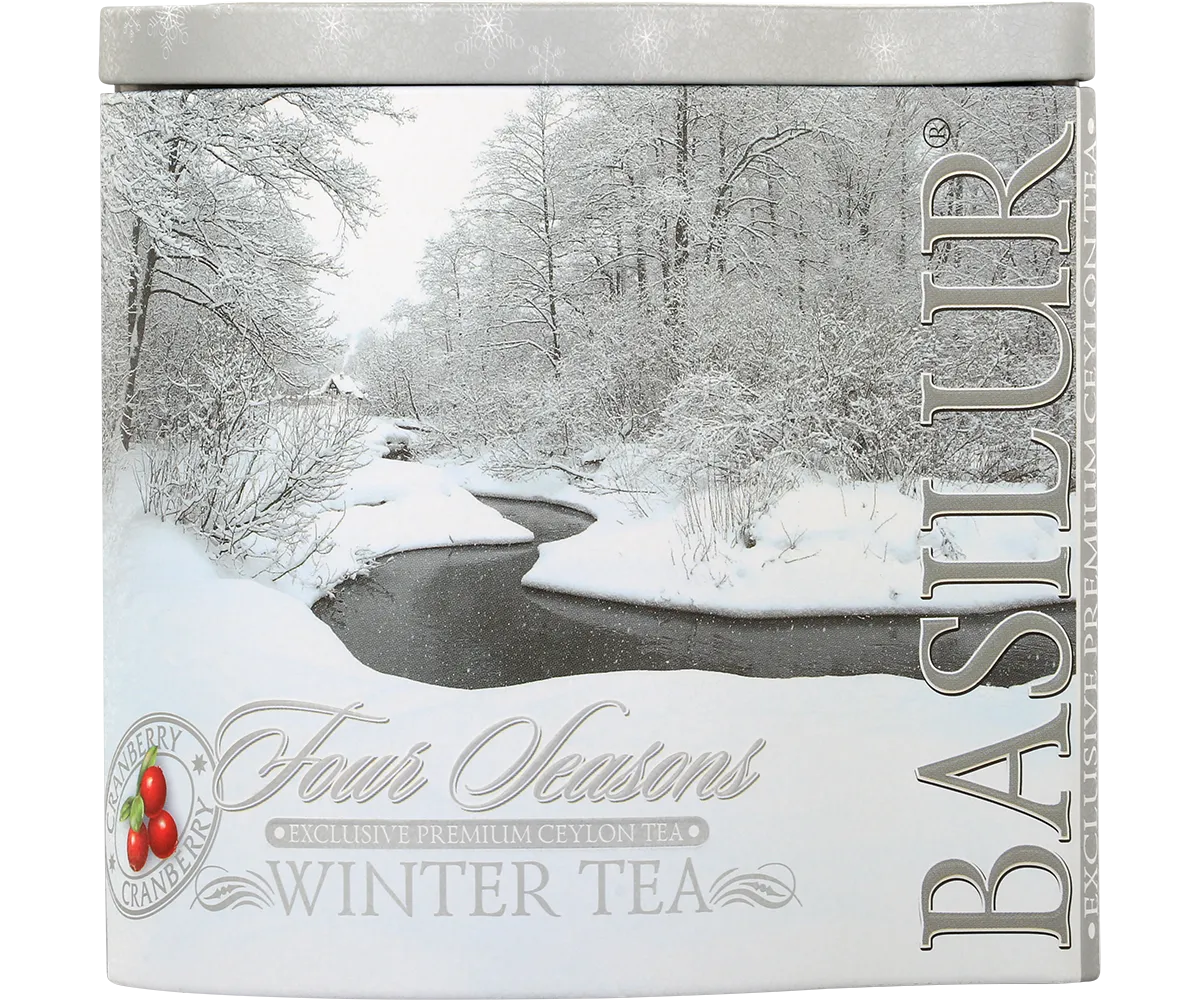 Basilur Winter Tea sort løs te 100 g tranebær dåse