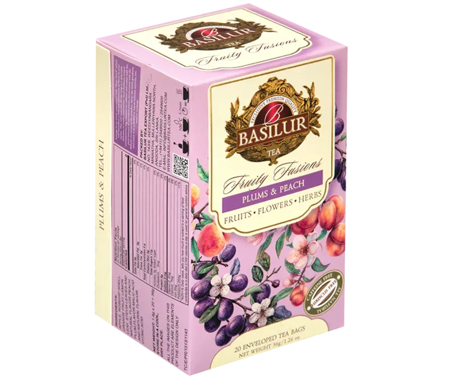 Basilur Plums Peach frugtte 20 breve koffeinfri