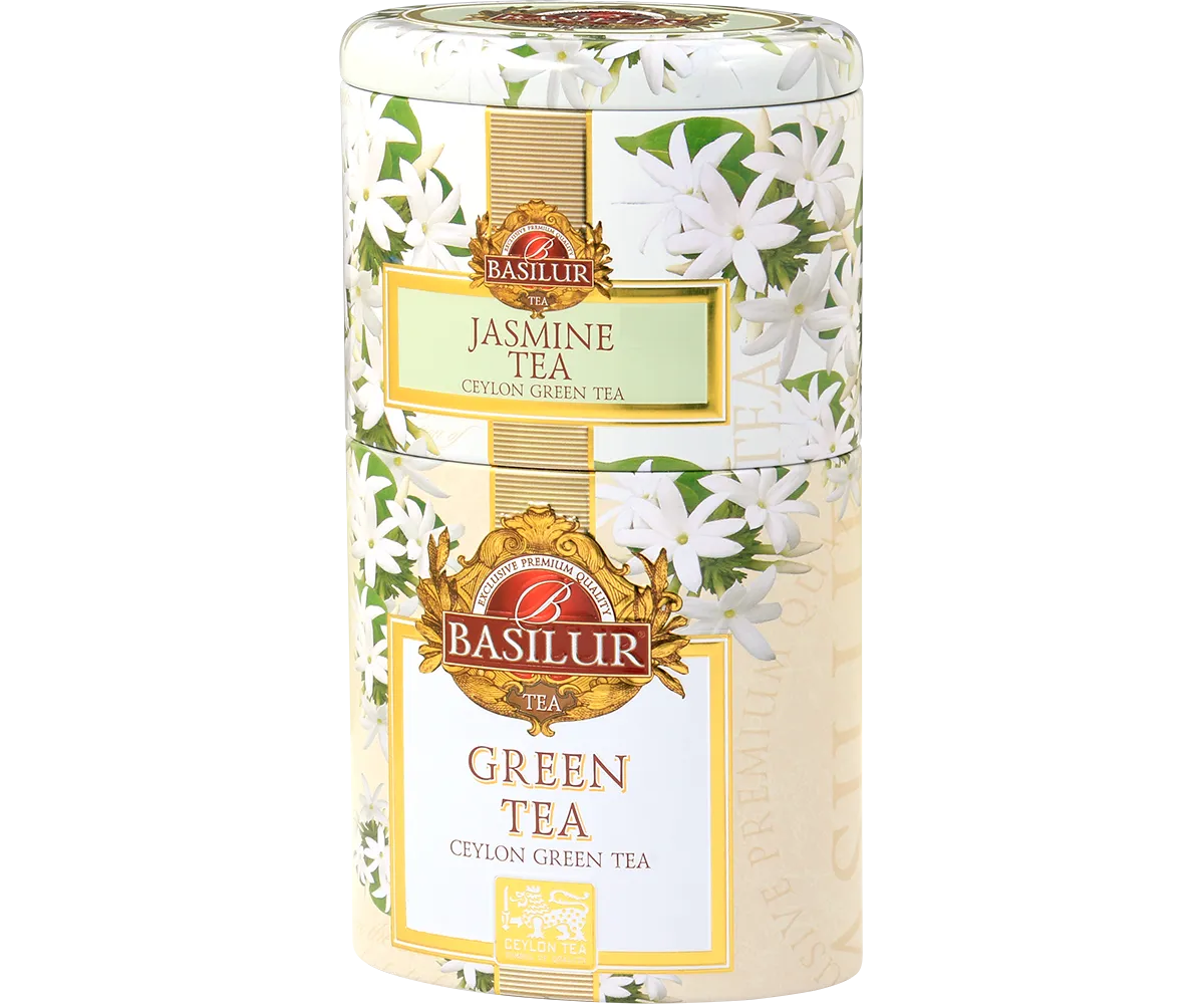 Basilur Two Layer Jasmin grøn løs te dåse mild