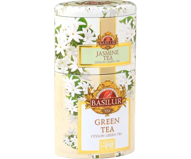 Basilur Two Layer Jasmin grøn løs te dåse mild