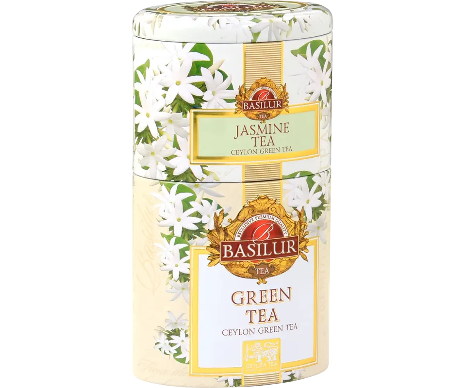 Basilur Two Layer Jasmin grøn løs te dåse mild